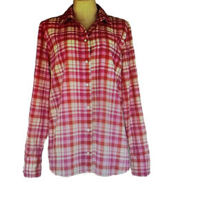 J. Crew Shirt, Crinkle, Button Up, Hot Pink Plaid, Womens Size 6 NEW